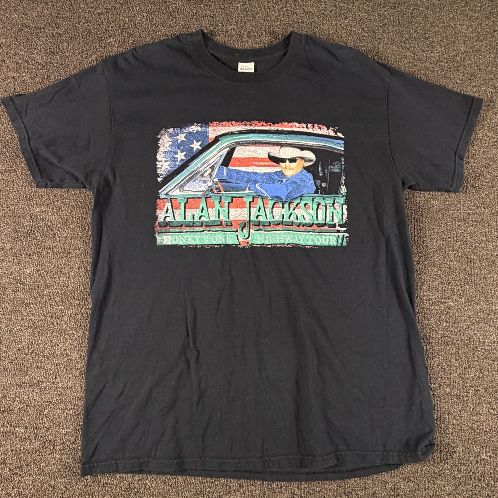 Gildan T-Shirt Mens L Honky Tonk Highway Tour Black Alan Jackson EUC